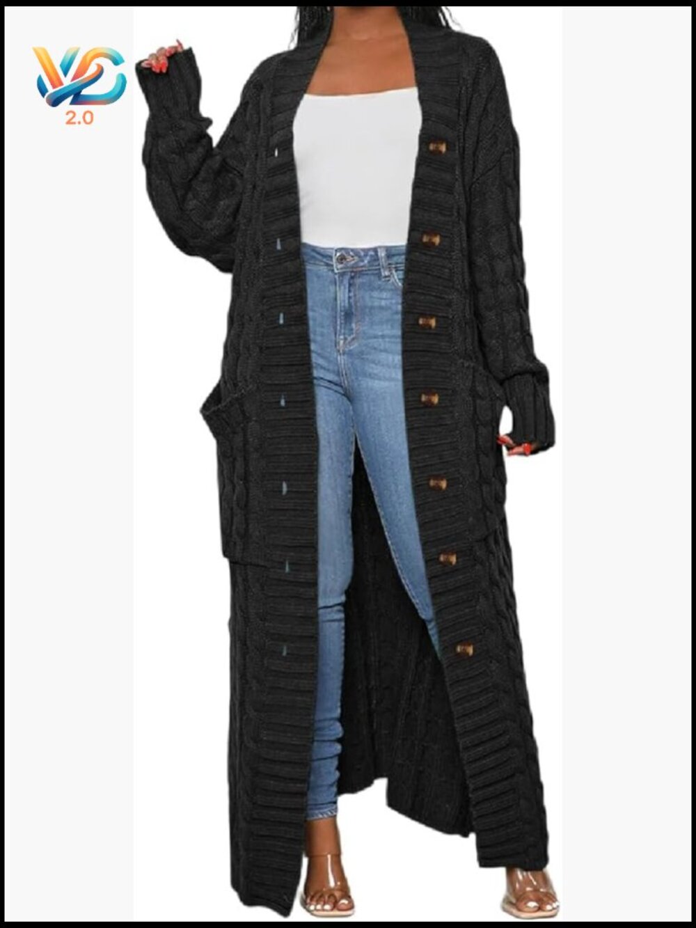 Chunky Cable Knit Cardigan with Pockets - Long Maxi Length